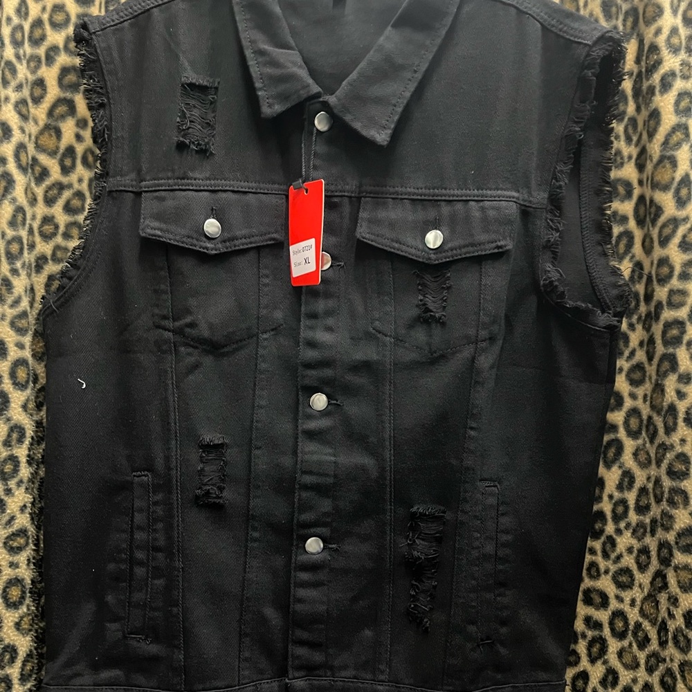 Distressed Black Denim Vest